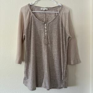 Weekend Suzanne Betro Womens Linen Blend Henley Top Sz 1X Lagenlook Cottagecore